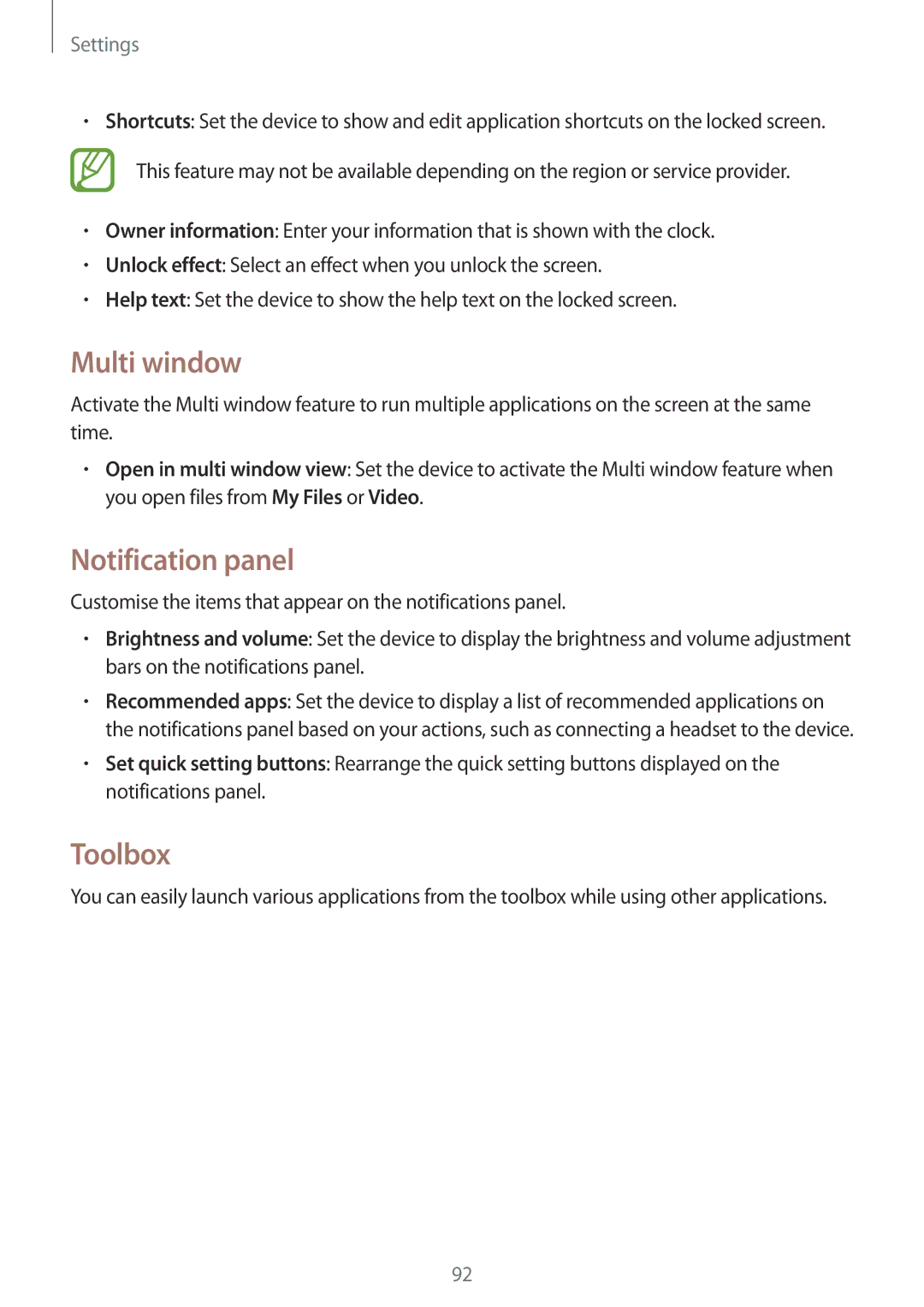 Samsung SM-T360NNGAPHE, SM-T360NNGAXEF, SM-T360NNGAITV, SM-T360NNGATPH manual Multi window, Notification panel, Toolbox 