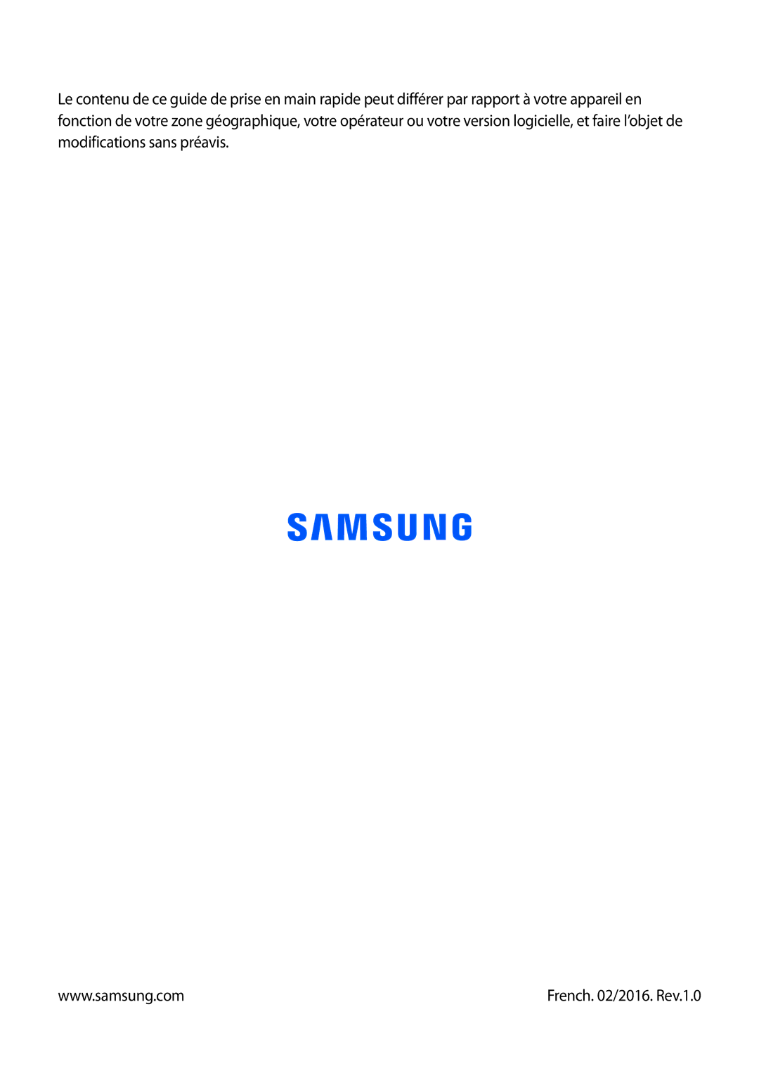 Samsung SM-T360NNGAXEF manual French /2016. Rev.1.0 