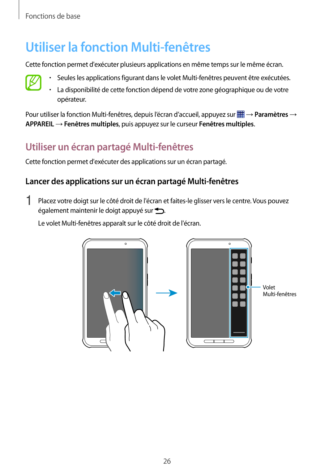 Samsung SM-T360NNGAXEF manual Utiliser la fonction Multi-fenêtres, Utiliser un écran partagé Multi-fenêtres 