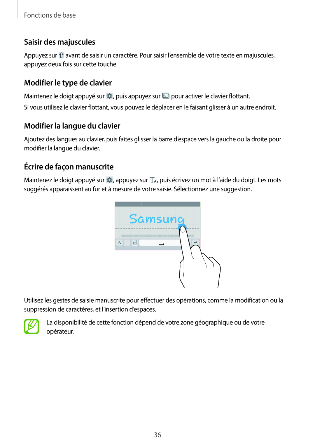 Samsung SM-T360NNGAXEF manual Saisir des majuscules, Modifier le type de clavier, Modifier la langue du clavier 