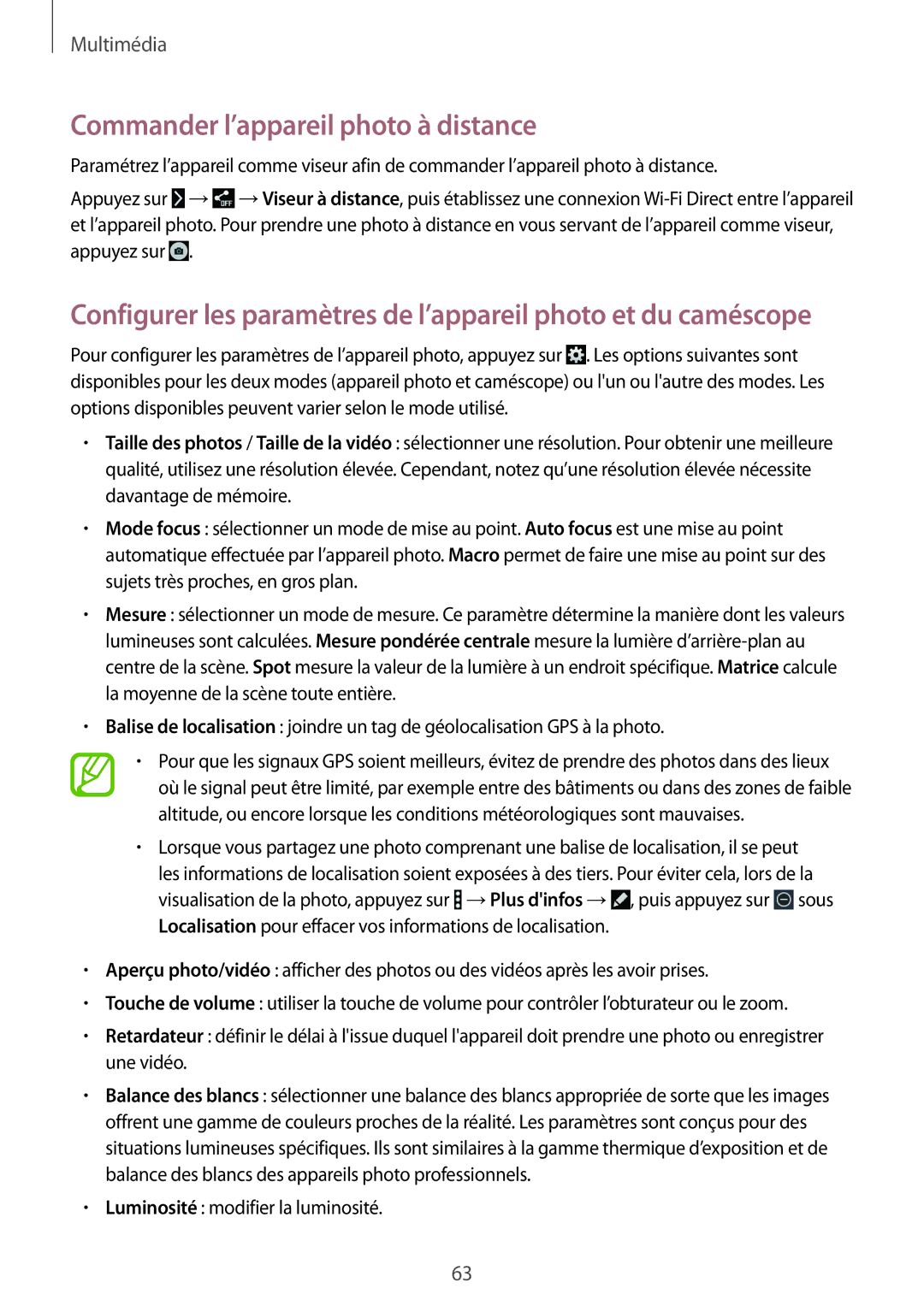 Samsung SM-T360NNGAXEF manual Commander l’appareil photo à distance 