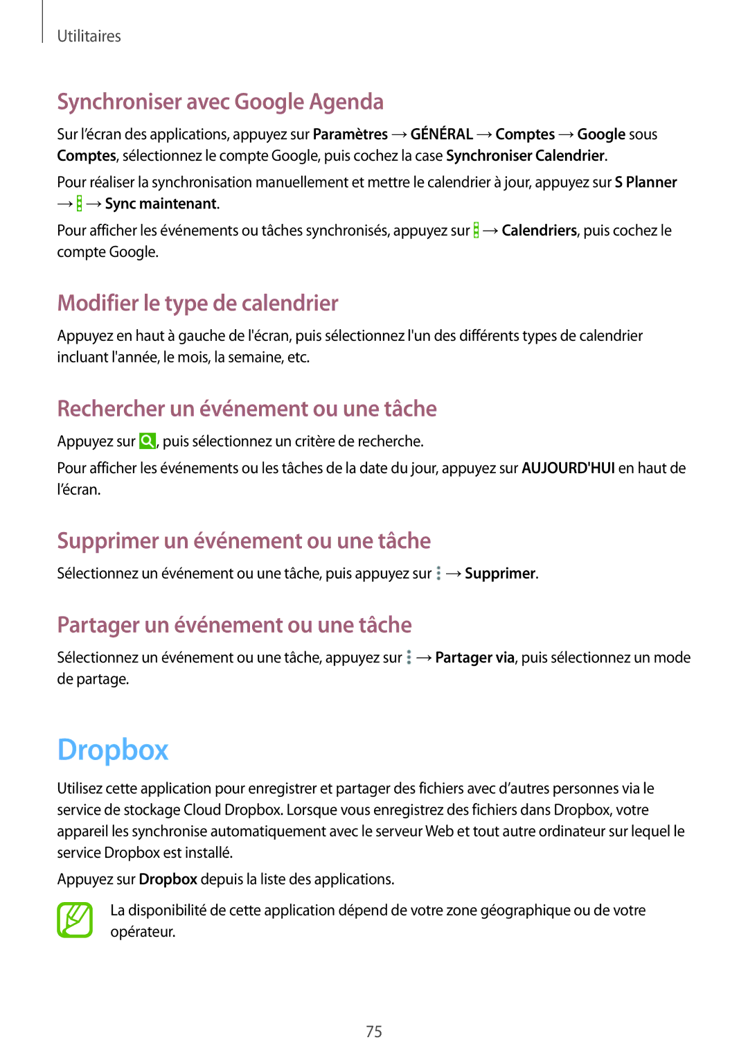 Samsung SM-T360NNGAXEF manual Dropbox 