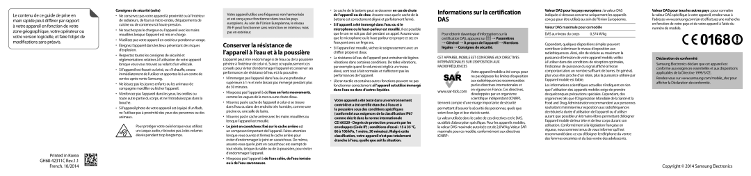 Samsung SM-T360NNGAXEF Informations sur la certification, Consignes de sécurité suite, Valeur DAS maximale pour ce modèle 