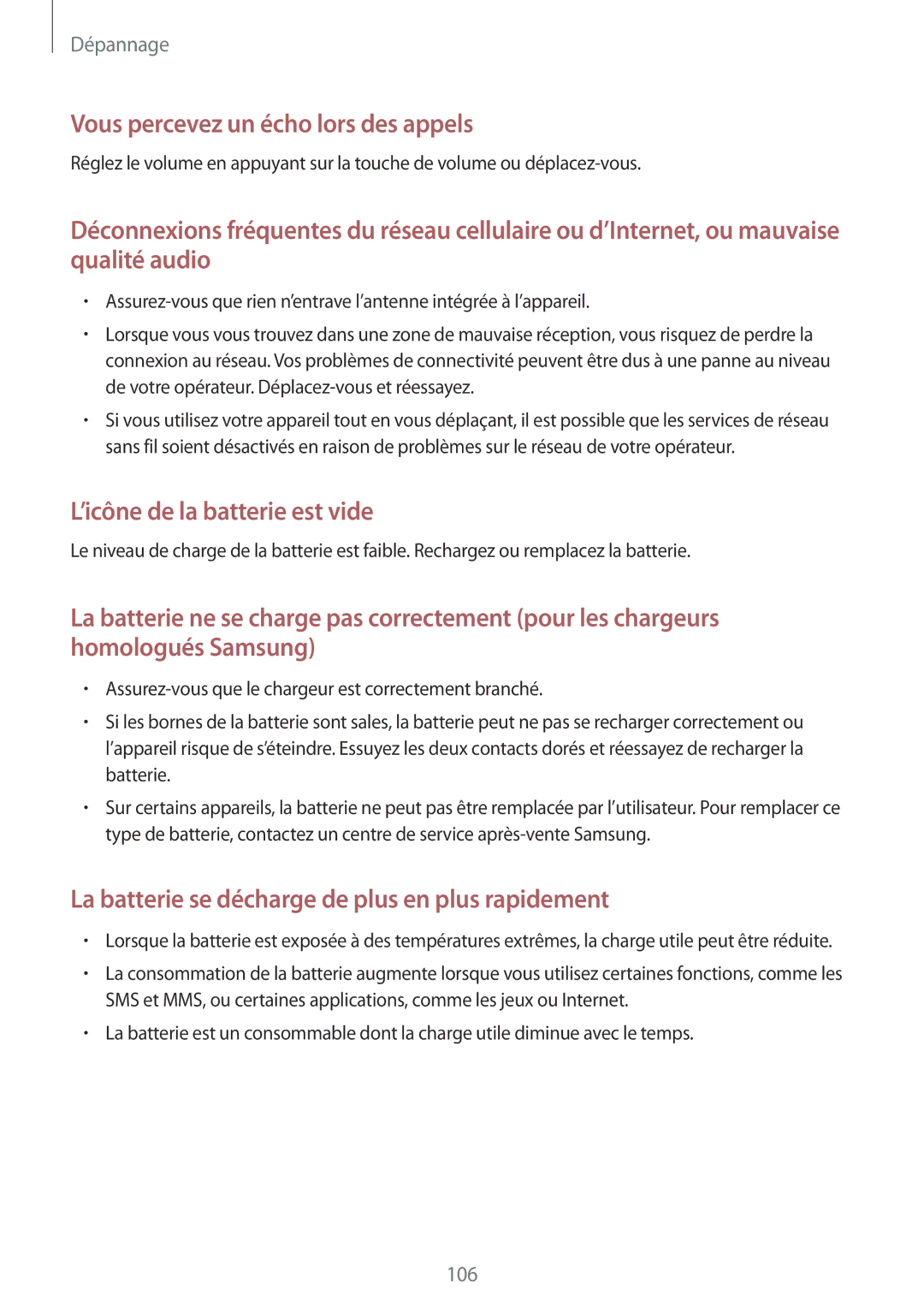 Samsung SM-T360NNGAXEF manual Vous percevez un écho lors des appels 