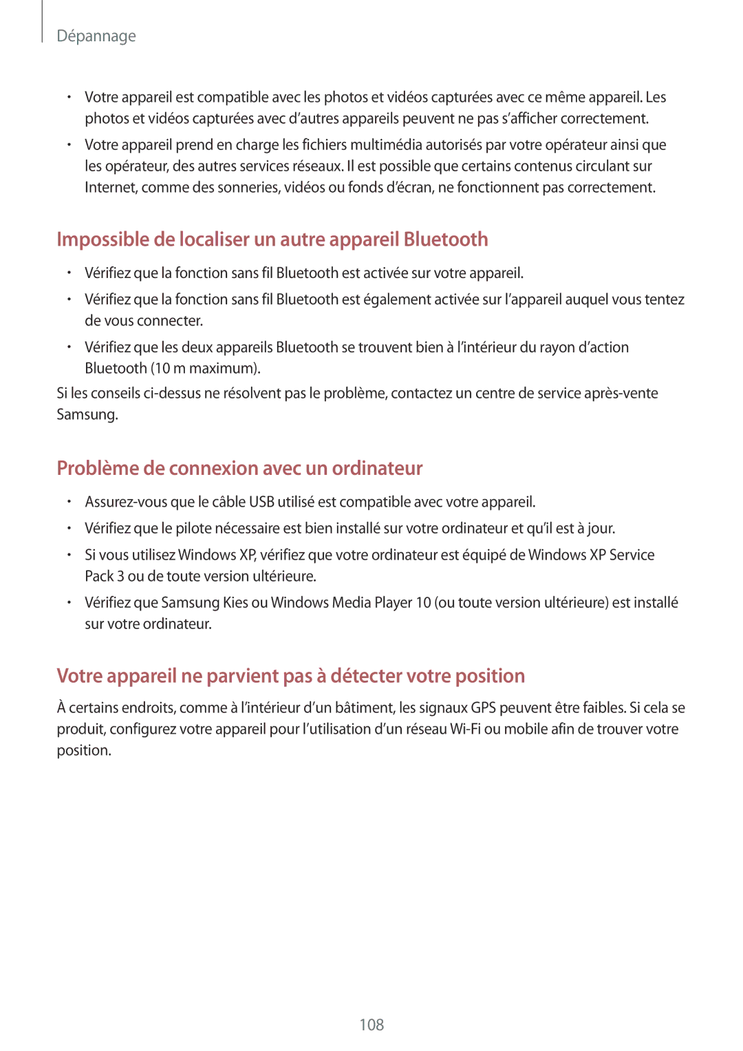 Samsung SM-T360NNGAXEF manual Impossible de localiser un autre appareil Bluetooth 