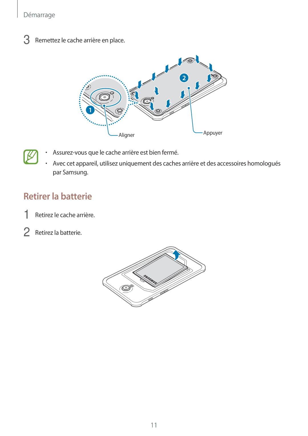 Samsung SM-T360NNGAXEF manual Retirer la batterie 