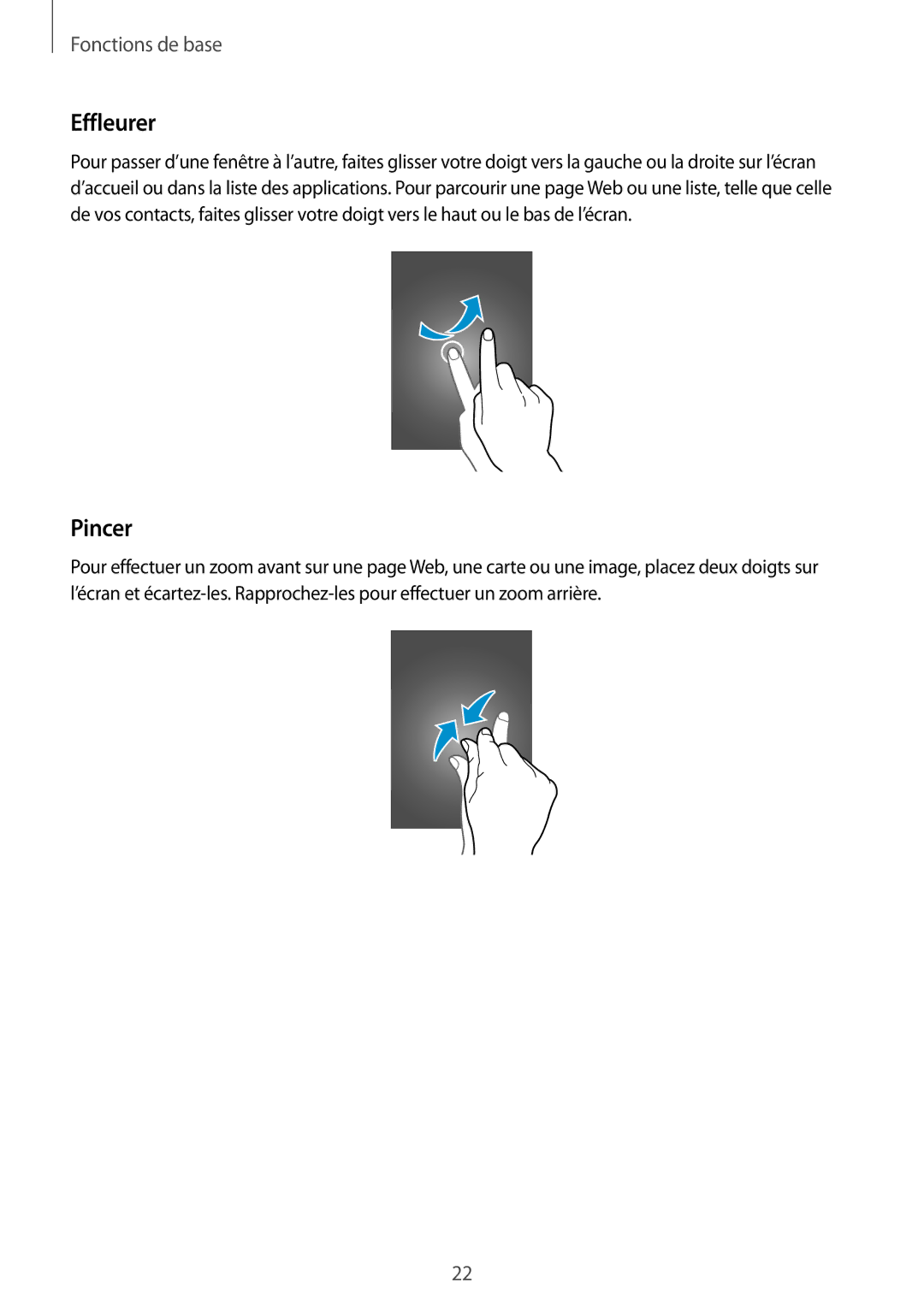 Samsung SM-T360NNGAXEF manual Effleurer, Pincer 