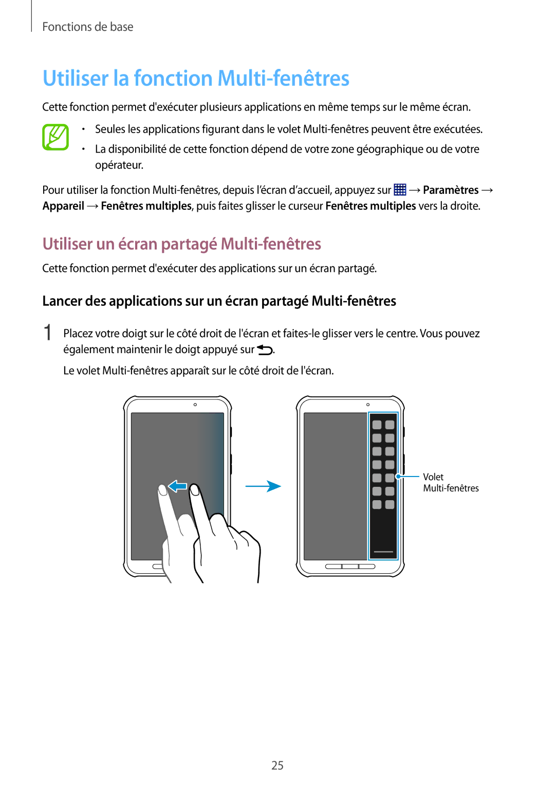 Samsung SM-T360NNGAXEF manual Utiliser la fonction Multi-fenêtres, Utiliser un écran partagé Multi-fenêtres 