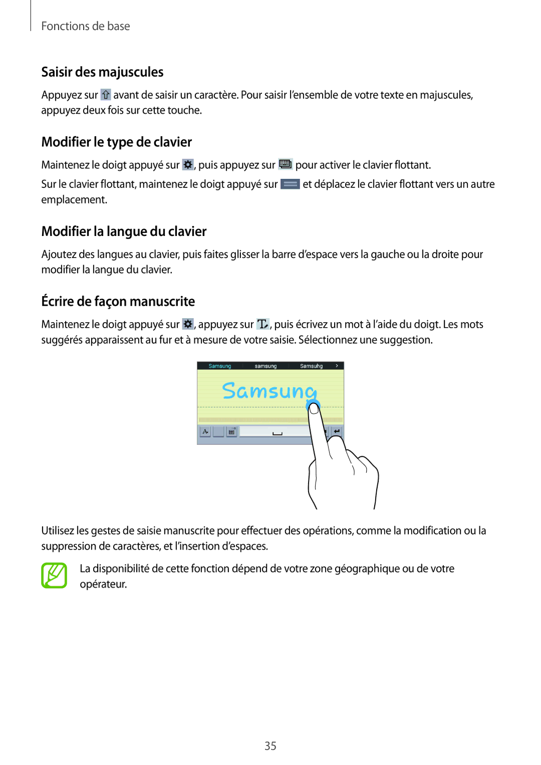 Samsung SM-T360NNGAXEF manual Saisir des majuscules, Modifier le type de clavier, Modifier la langue du clavier 