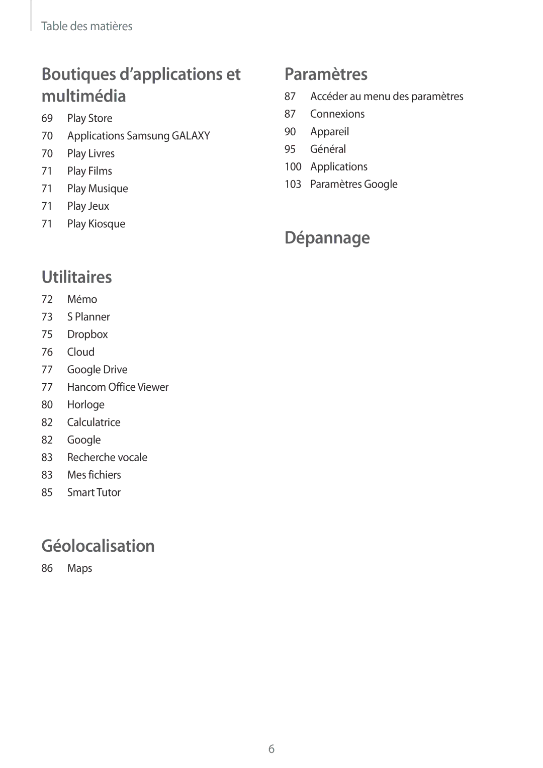 Samsung SM-T360NNGAXEF manual Géolocalisation 