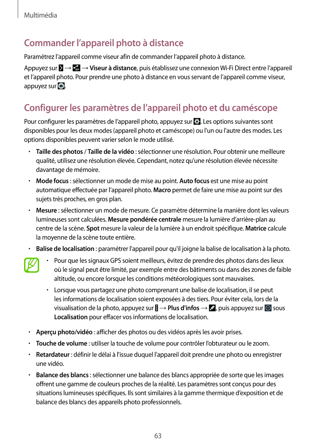 Samsung SM-T360NNGAXEF manual Commander l’appareil photo à distance 