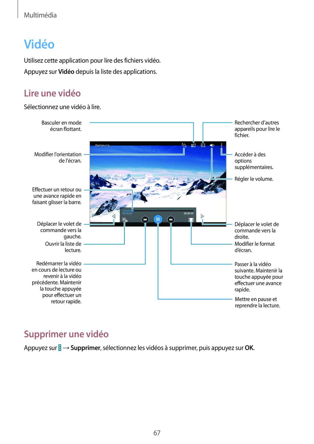 Samsung SM-T360NNGAXEF manual Vidéo, Supprimer une vidéo 