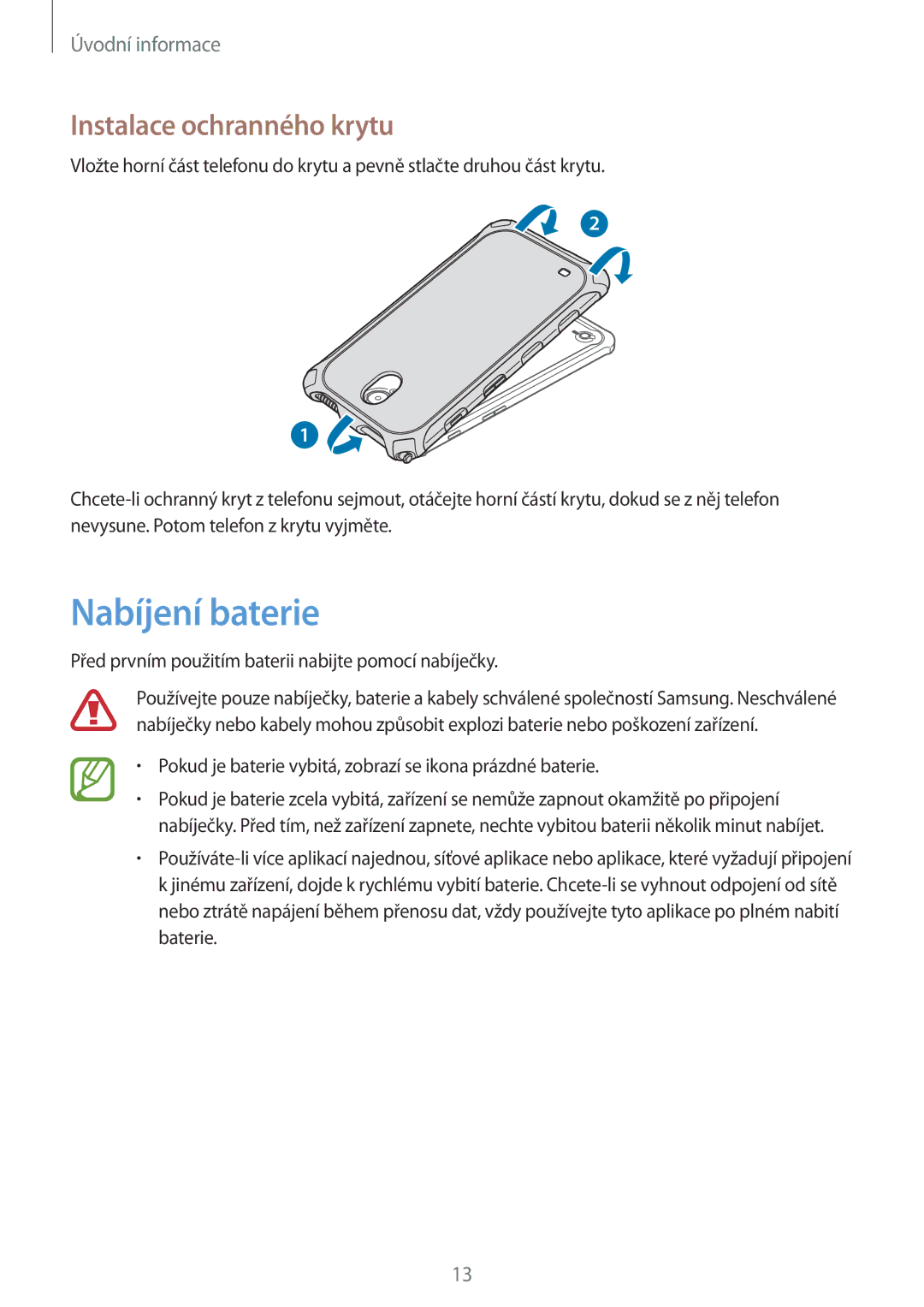 Samsung SM-T360NNGAXEZ, SM-T360NNGAXSK manual Nabíjení baterie, Instalace ochranného krytu 