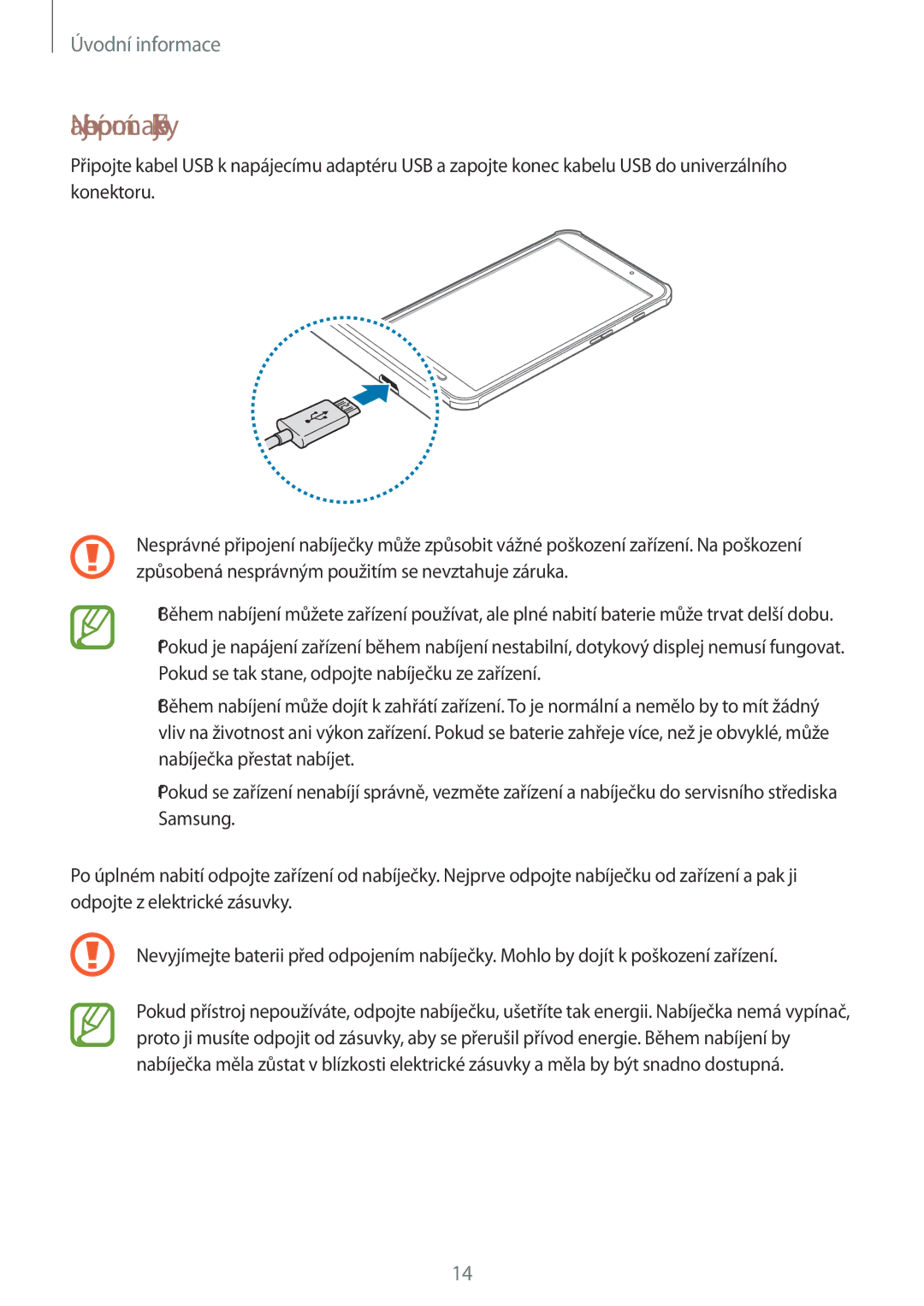 Samsung SM-T360NNGAXSK, SM-T360NNGAXEZ manual Nabíjení pomocí nabíječky 