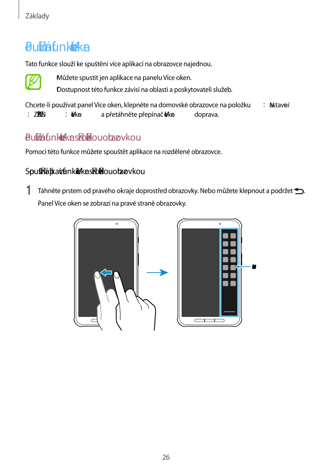 Samsung SM-T360NNGAXSK, SM-T360NNGAXEZ manual Používání funkce Více oken s rozdělenou obrazovkou 