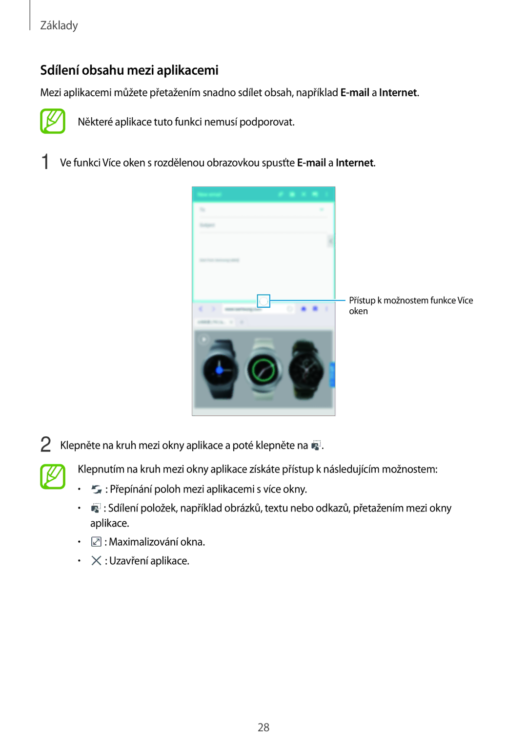 Samsung SM-T360NNGAXSK, SM-T360NNGAXEZ manual Sdílení obsahu mezi aplikacemi 