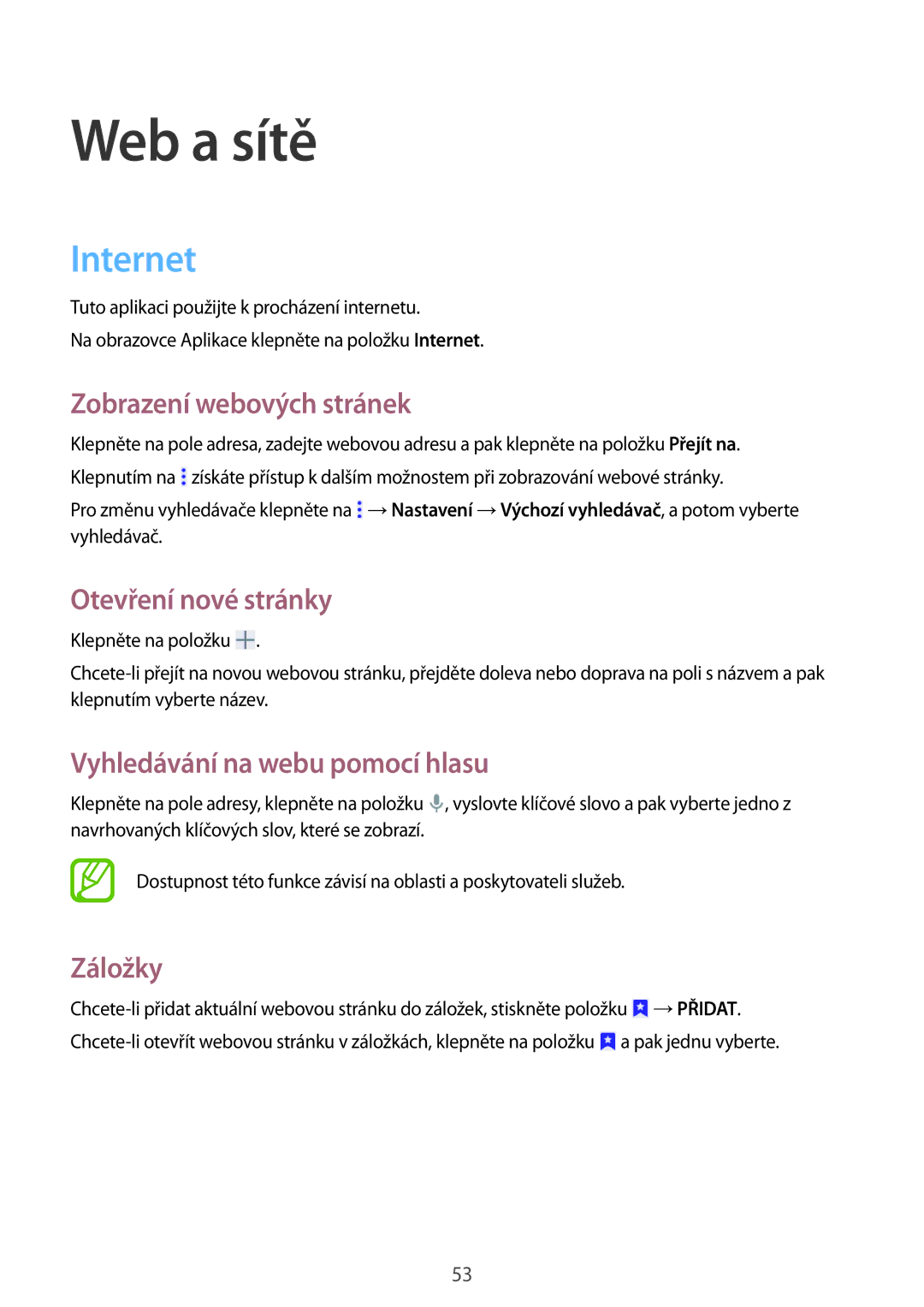 Samsung SM-T360NNGAXEZ, SM-T360NNGAXSK manual Web a sítě, Internet 