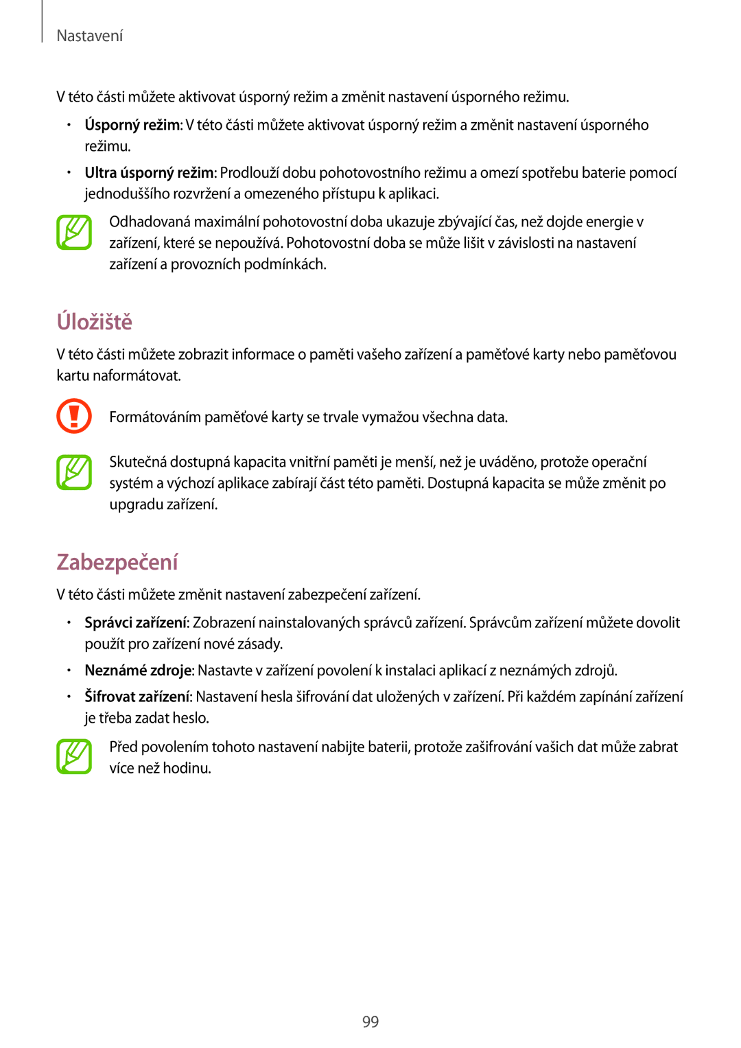 Samsung SM-T360NNGAXEZ, SM-T360NNGAXSK manual Úložiště, Zabezpečení 