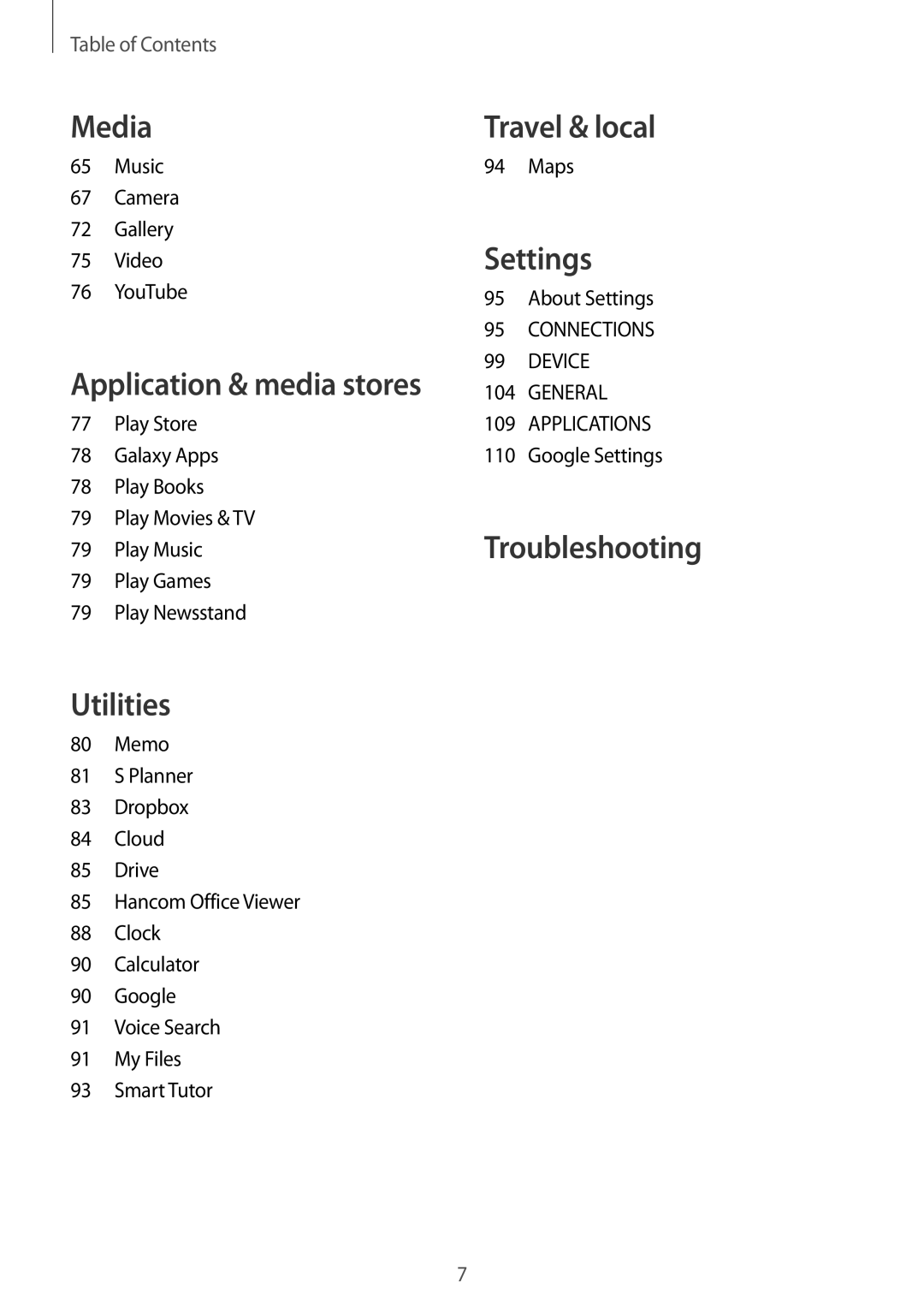 Samsung SM-T365NNGAXEF, SM-T365NNGAATO, SM-T365NNGATUR, SM-T365NNGADBT, SM-T365NNGASEB, SM-T365NNGABTU manual Travel & local 