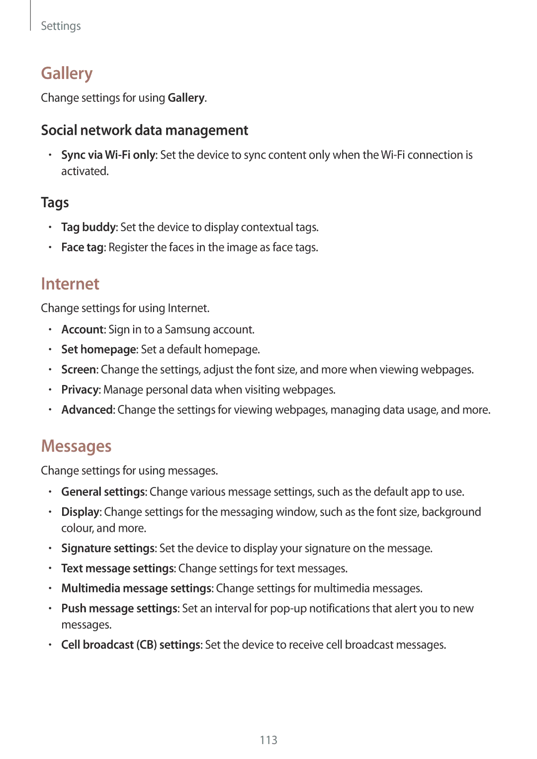 Samsung SM-T365NNGASER, SM-T365NNGAATO, SM-T365NNGATUR Gallery, Internet, Messages, Social network data management, Tags 