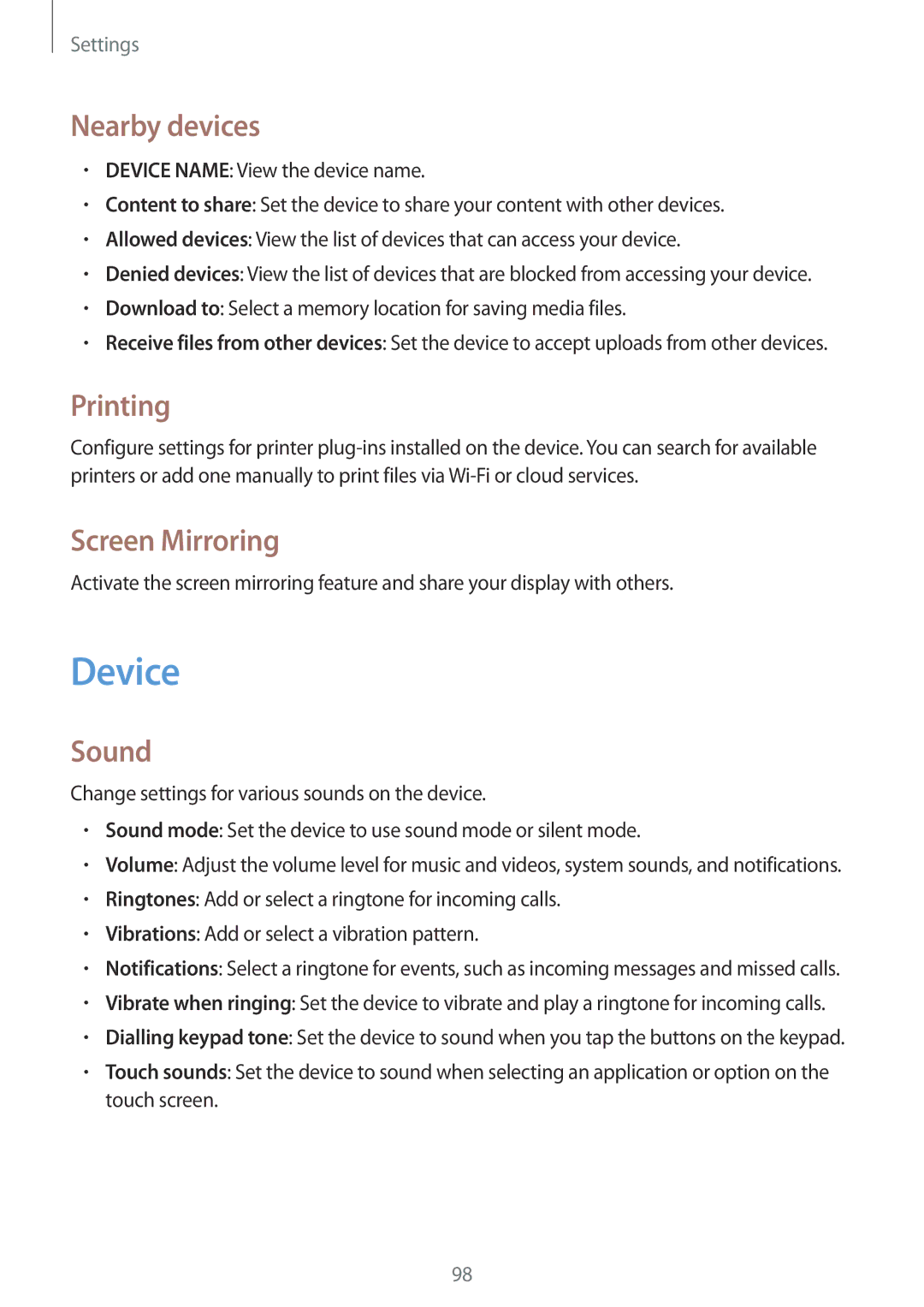 Samsung SM-T365NNGASEB, SM-T365NNGAATO, SM-T365NNGATUR, SM-T365NNGADBT, SM-T365NNGABTU, SM-T365NNGAEUR manual Nearby devices 