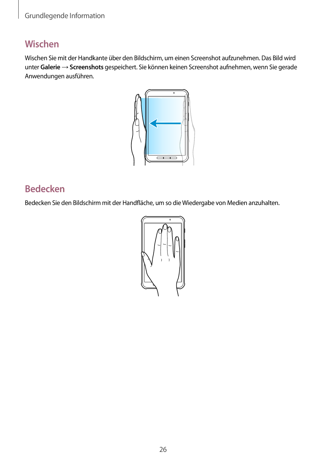 Samsung SM-T365NNGADBT, SM-T365NNGAATO, SM-T365NNGATUR, SM-T365NNGASEB, SM-T365NNGABTU, SM-T365NNGAEUR manual Wischen, Bedecken 