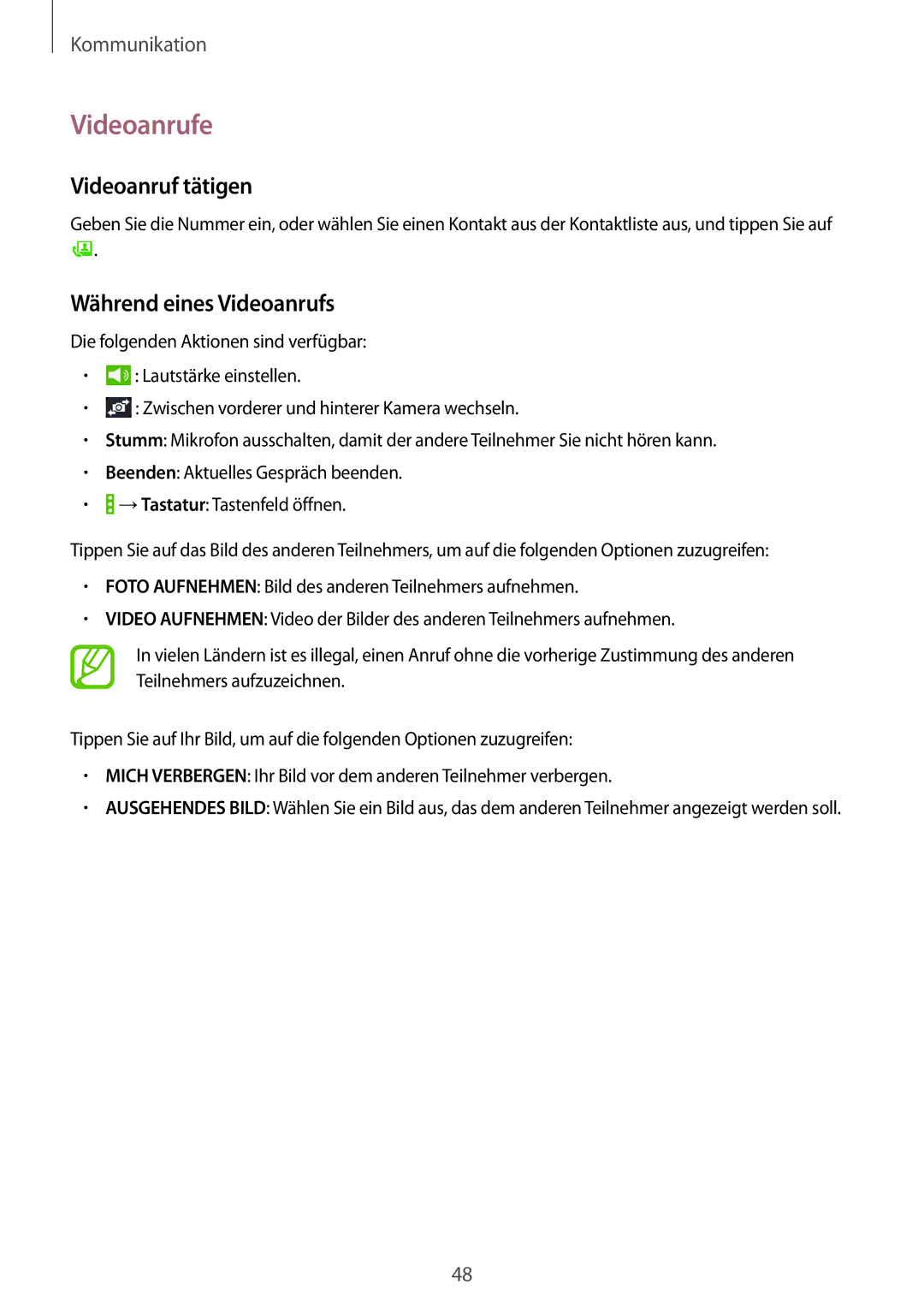 Samsung SM-T365NNGAATO, SM-T365NNGATUR, SM-T365NNGADBT manual Videoanrufe, Videoanruf tätigen, Während eines Videoanrufs 
