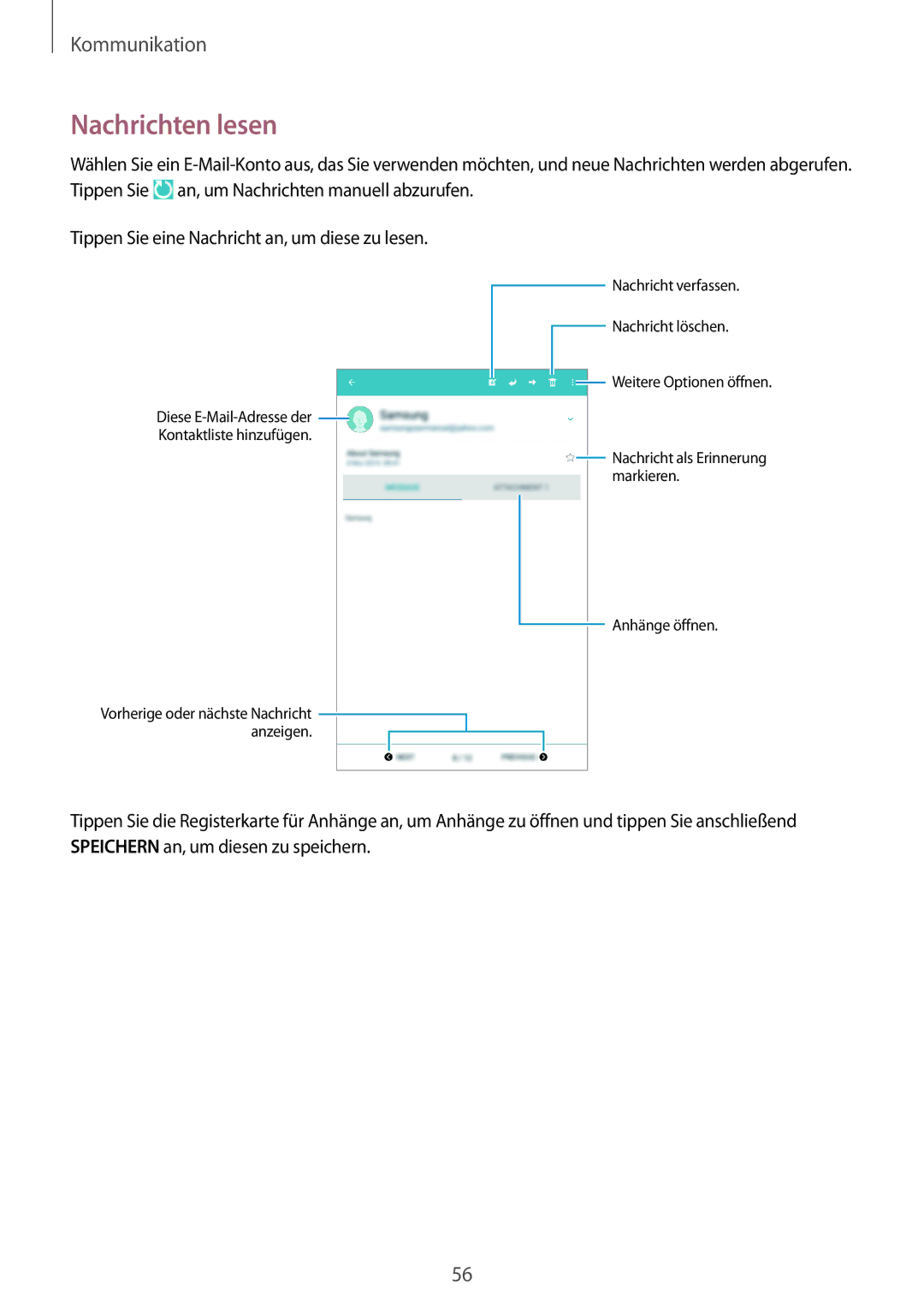 Samsung SM-T365NNGADBT, SM-T365NNGAATO, SM-T365NNGATUR, SM-T365NNGASEB, SM-T365NNGABTU, SM-T365NNGAEUR manual Nachrichten lesen 