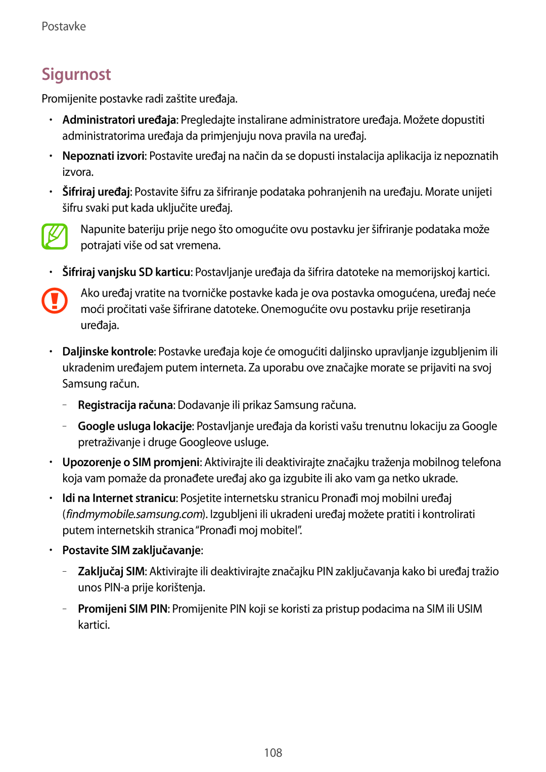 Samsung SM-T365NNGACRO manual Sigurnost, Postavite SIM zaključavanje 