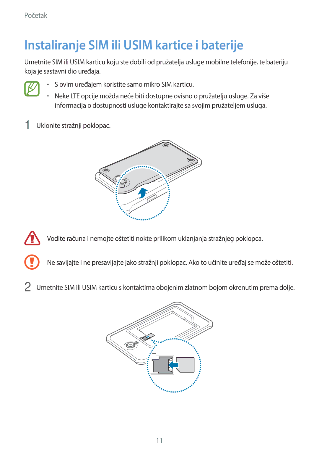 Samsung SM-T365NNGACRO manual Instaliranje SIM ili Usim kartice i baterije 