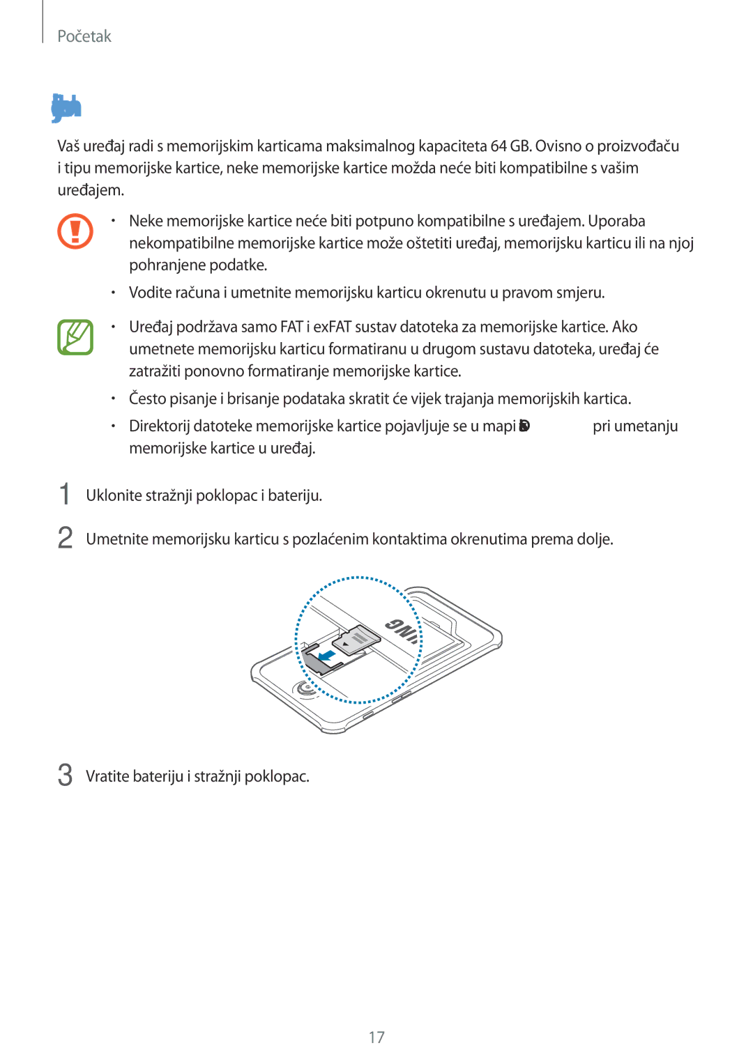 Samsung SM-T365NNGACRO manual Umetanje memorijske kartice 