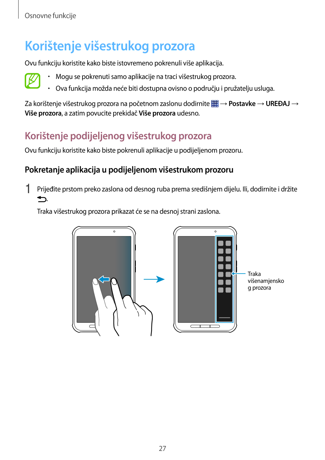 Samsung SM-T365NNGACRO manual Korištenje višestrukog prozora, Korištenje podijeljenog višestrukog prozora 