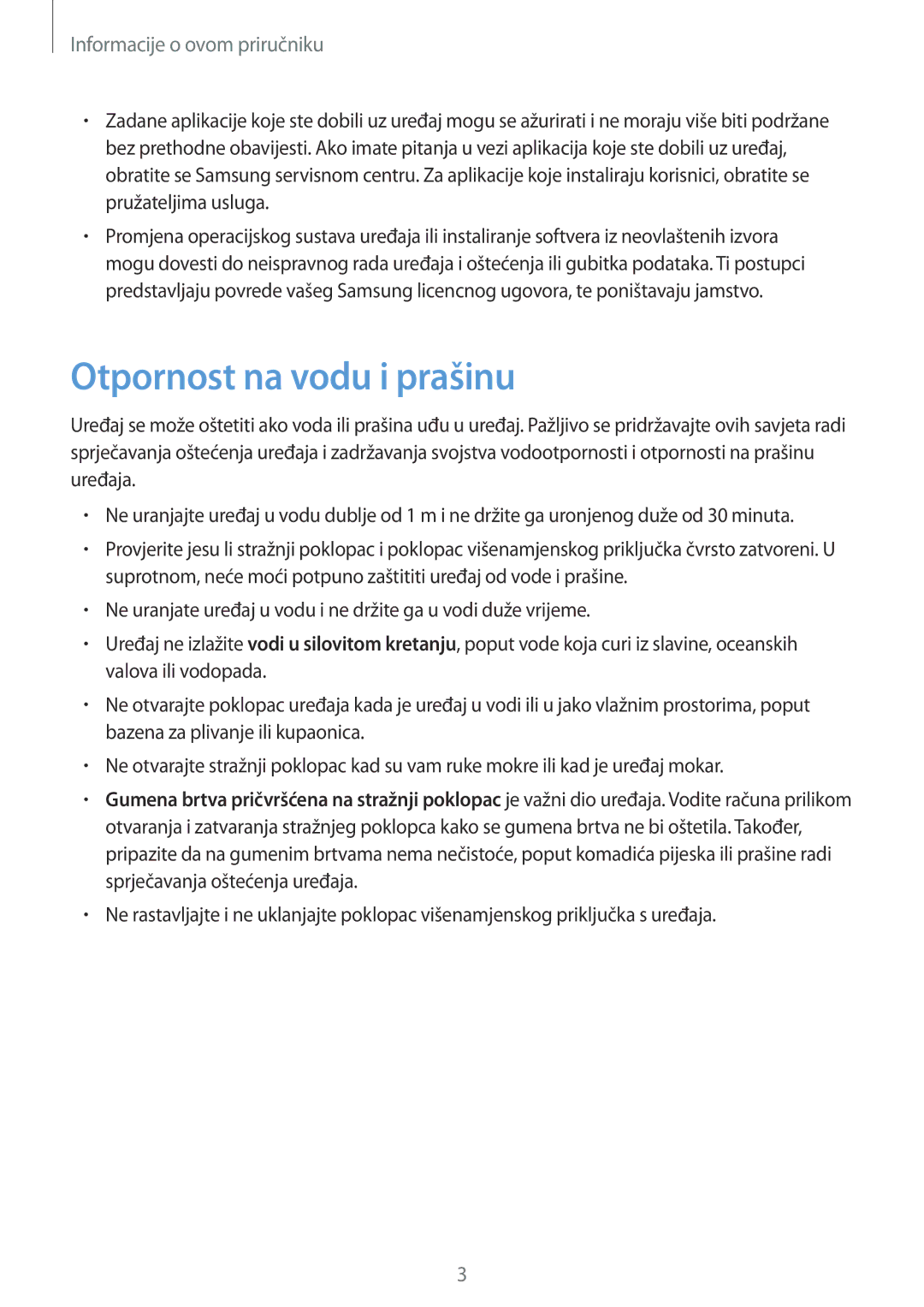 Samsung SM-T365NNGACRO manual Otpornost na vodu i prašinu, Informacije o ovom priručniku 