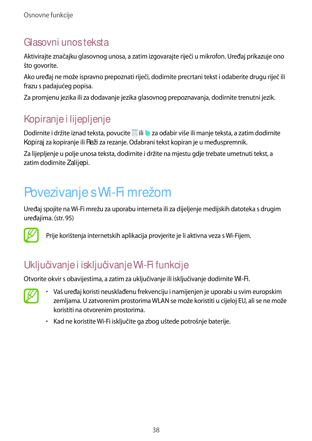 Samsung SM-T365NNGACRO manual Povezivanje s Wi-Fi mrežom, Glasovni unos teksta, Kopiranje i lijepljenje 