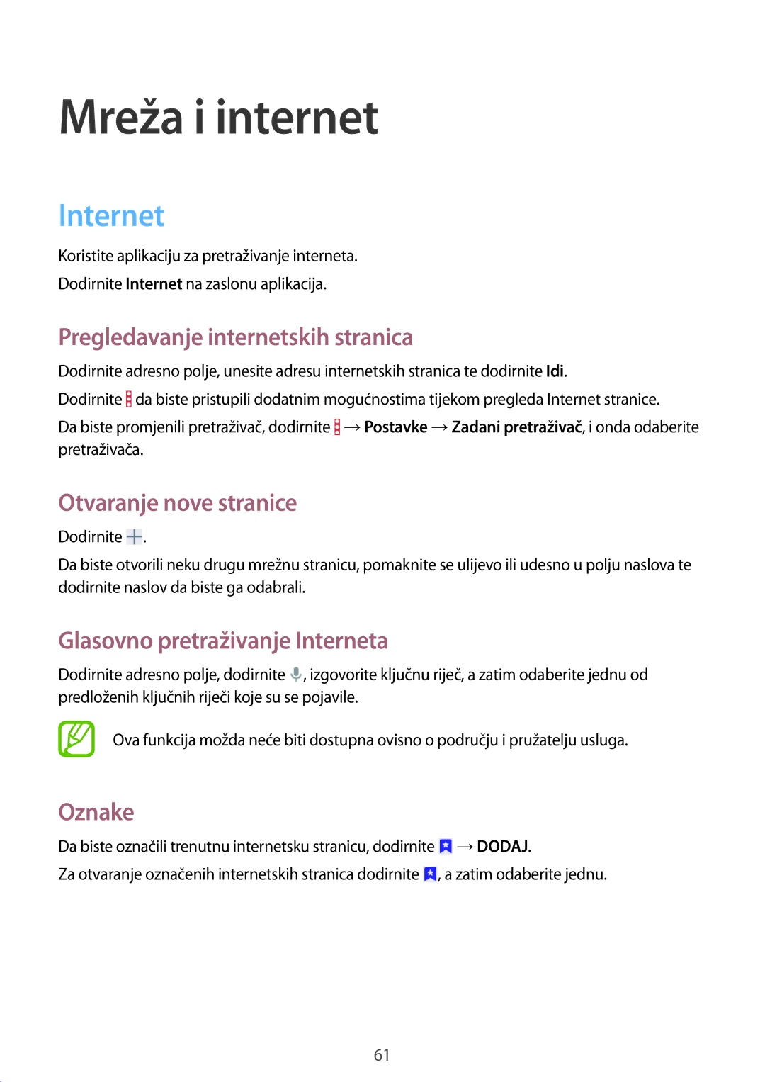 Samsung SM-T365NNGACRO manual Mreža i internet, Internet 