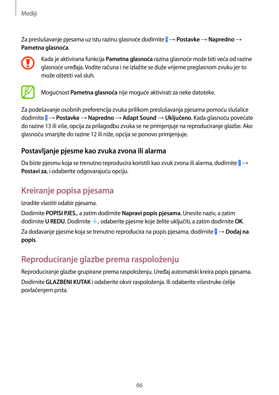 Samsung SM-T365NNGACRO manual Kreiranje popisa pjesama, Reproduciranje glazbe prema raspoloženju 