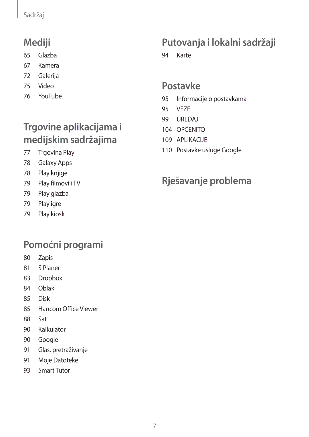 Samsung SM-T365NNGACRO manual Putovanja i lokalni sadržaji 