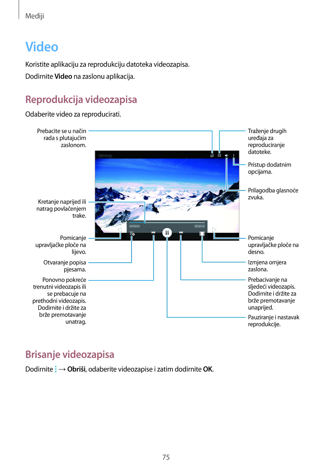 Samsung SM-T365NNGACRO manual Video, Brisanje videozapisa 