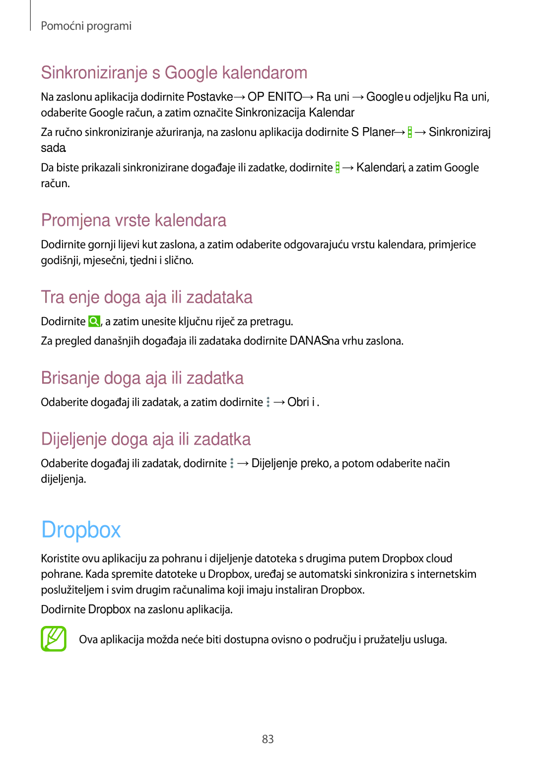 Samsung SM-T365NNGACRO manual Dropbox 