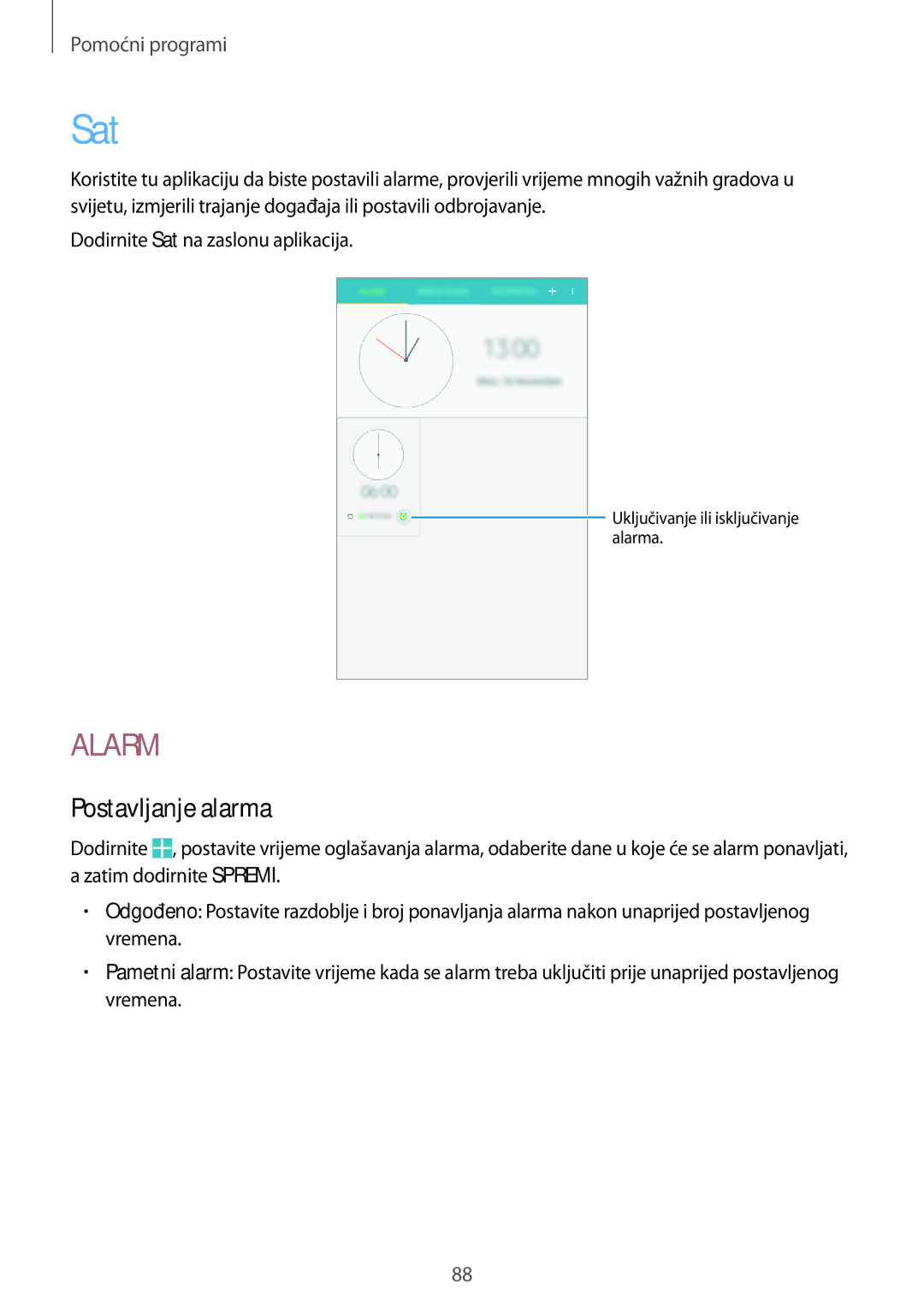 Samsung SM-T365NNGACRO manual Sat, Postavljanje alarma 