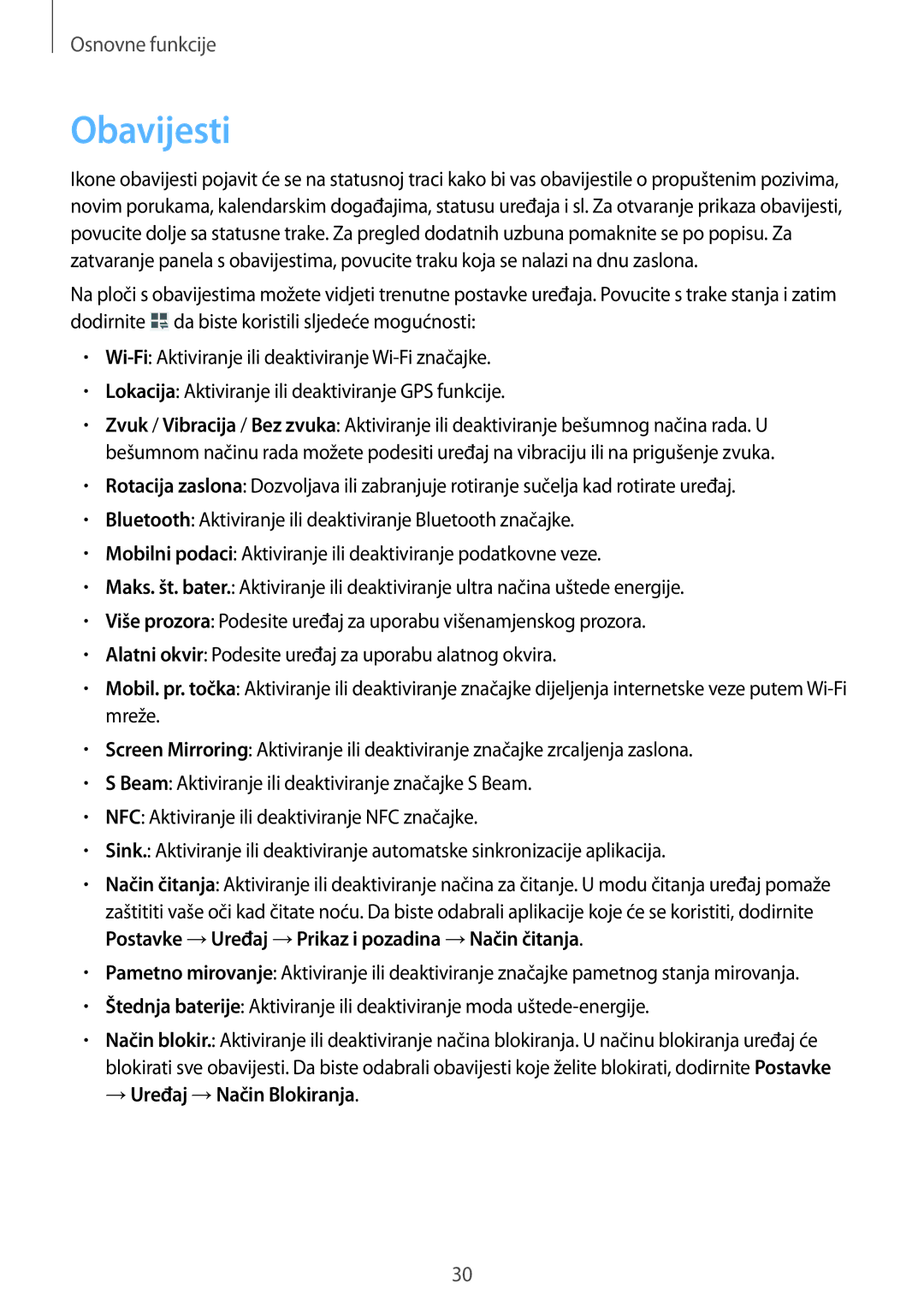 Samsung SM-T365NNGACRO manual Obavijesti, →Uređaj →Način Blokiranja 