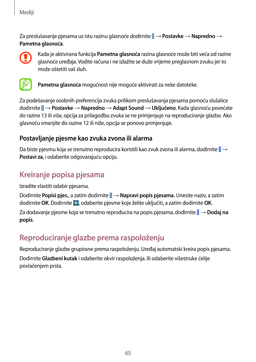 Samsung SM-T365NNGACRO manual Kreiranje popisa pjesama, Reproduciranje glazbe prema raspoloženju, Popis 