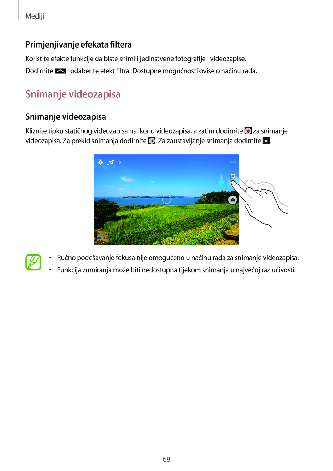 Samsung SM-T365NNGACRO manual Snimanje videozapisa, Primjenjivanje efekata filtera 