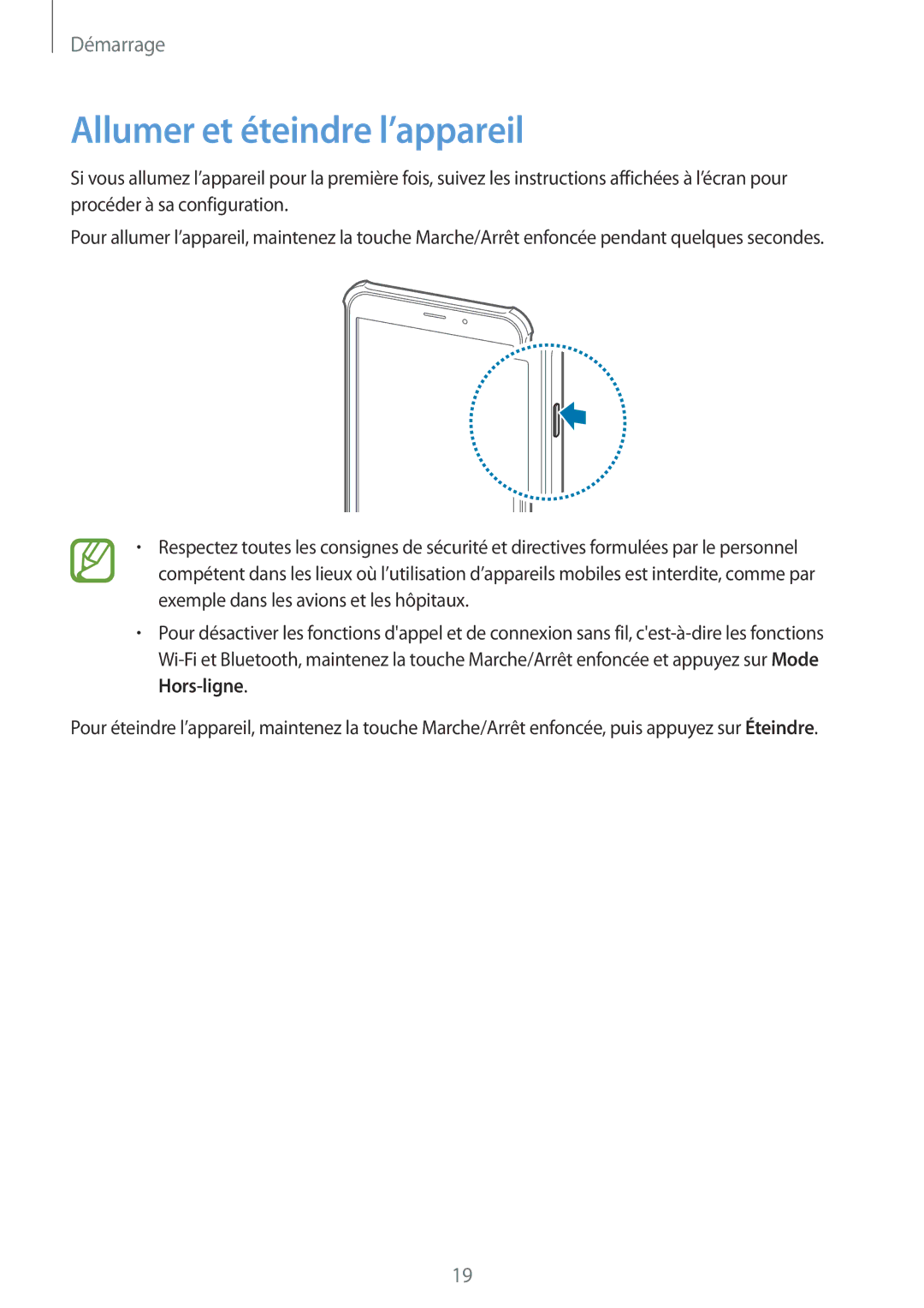 Samsung SM-T365NNGAXEF, SM-T365NNGAFTM manual Allumer et éteindre l’appareil 