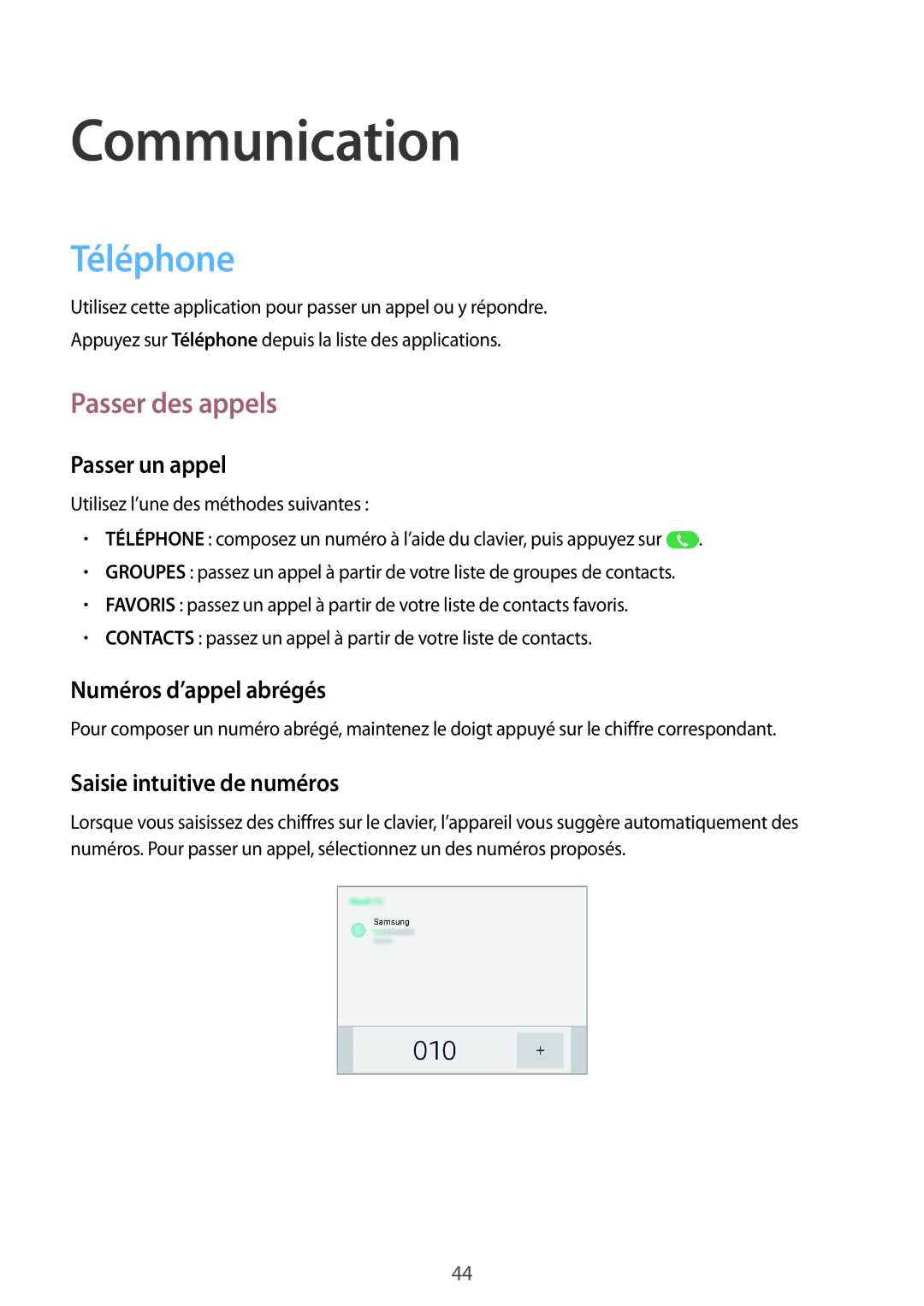 Samsung SM-T365NNGAFTM, SM-T365NNGAXEF manual Communication, Téléphone, Passer des appels 