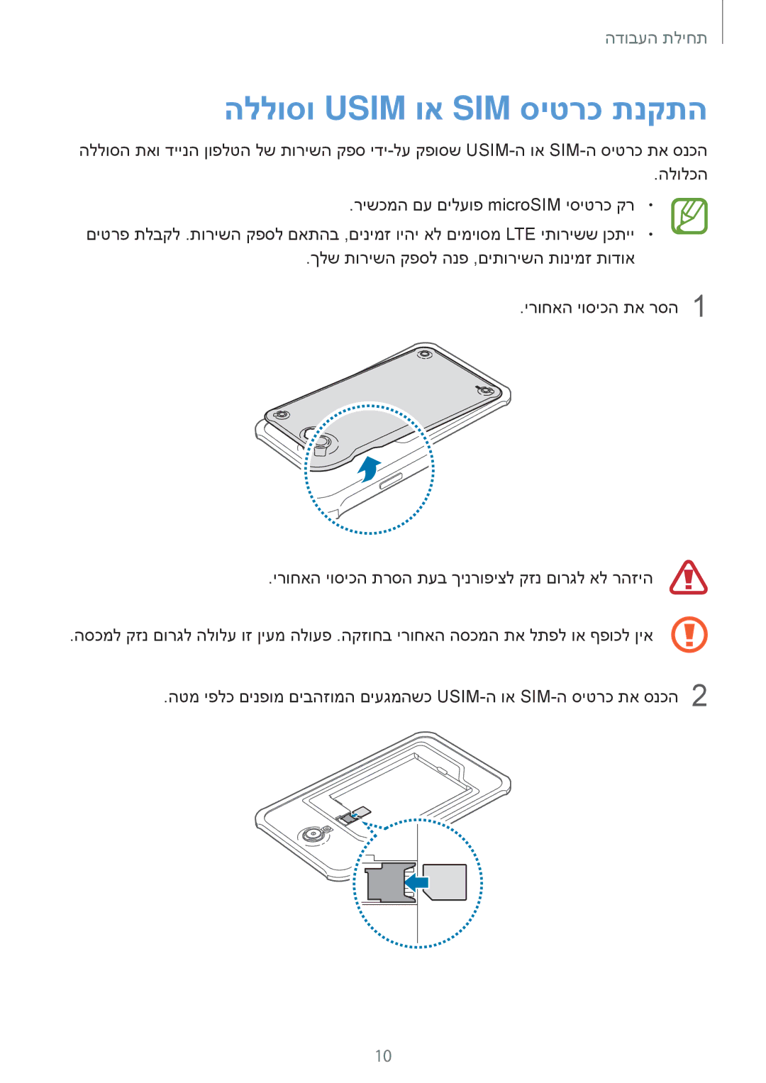 Samsung SM-T365NNGAILO manual הללוסו Usim וא SIM סיטרכ תנקתה 