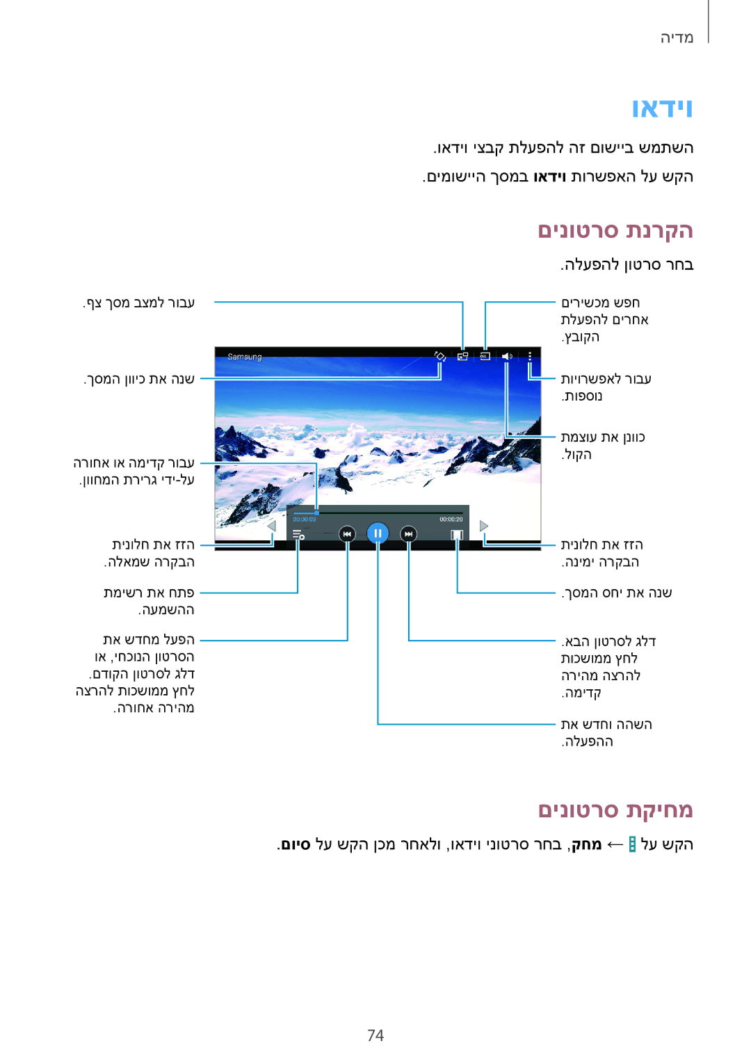 Samsung SM-T365NNGAILO manual ואדיו, םינוטרס תקיחמ 