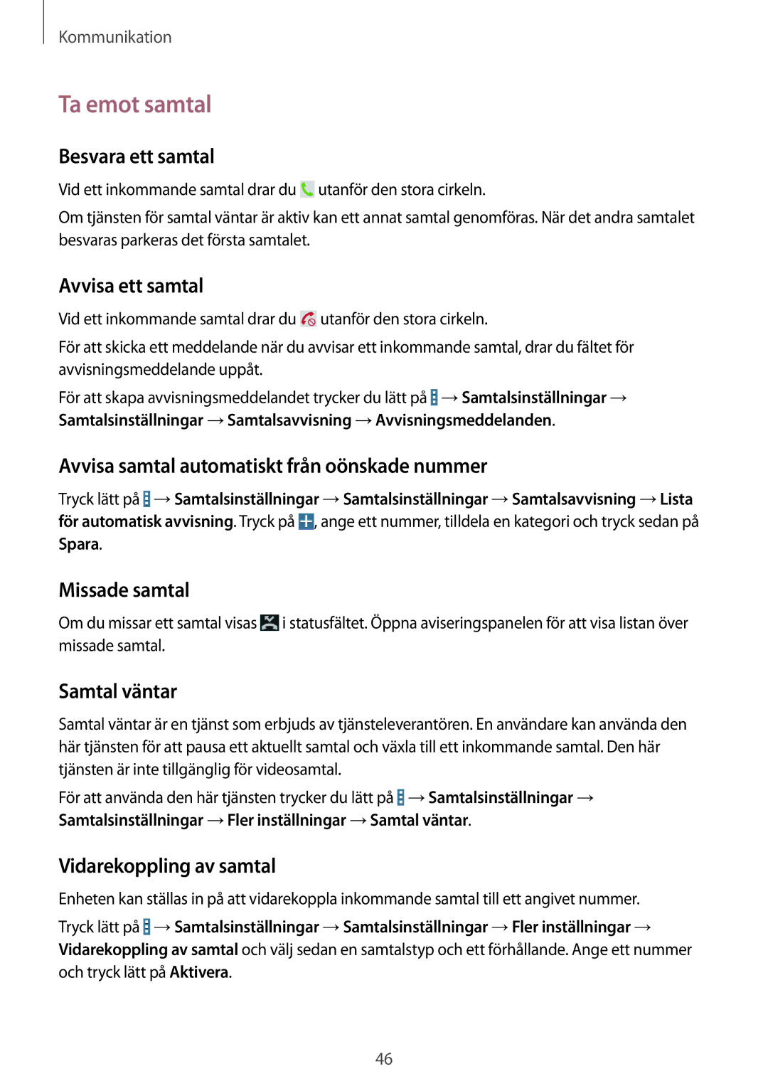 Samsung SM-T365NNGANEE manual Ta emot samtal 