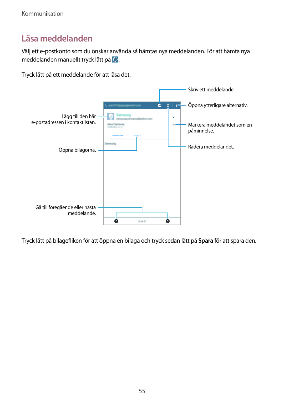 Samsung SM-T365NNGANEE manual Läsa meddelanden 