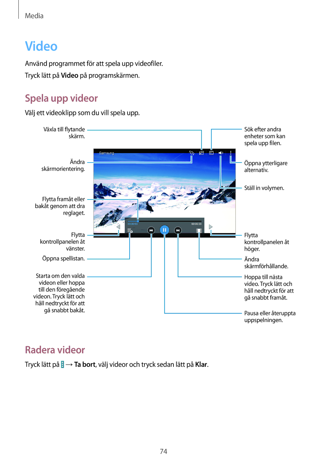 Samsung SM-T365NNGANEE manual Video, Radera videor 